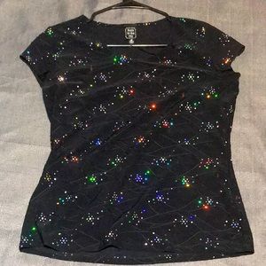 Black glitter disco Y2k 90s black top clubbing